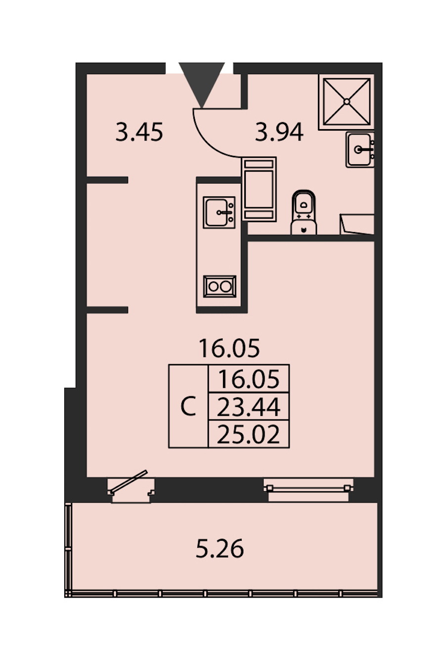 Квартира студия 23.44 м², 12/12 эт., ЖК «Полис ЛАВрики»